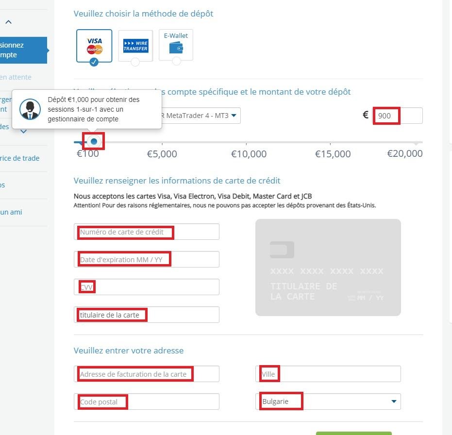 AvaTrade - Depot - Informations requises