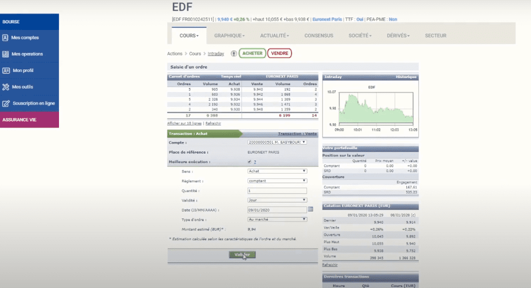 EasyBourse Plateformes de trading WebTrader