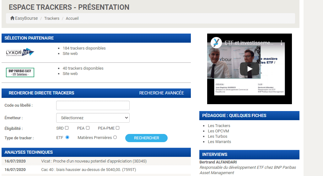 Easybourse Espace Trackers