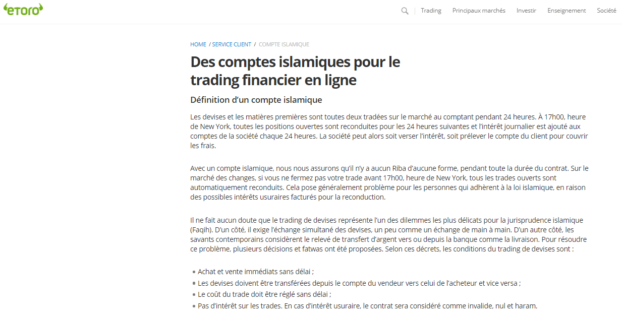 Le trading et l’Islam eToro Comple Islamique