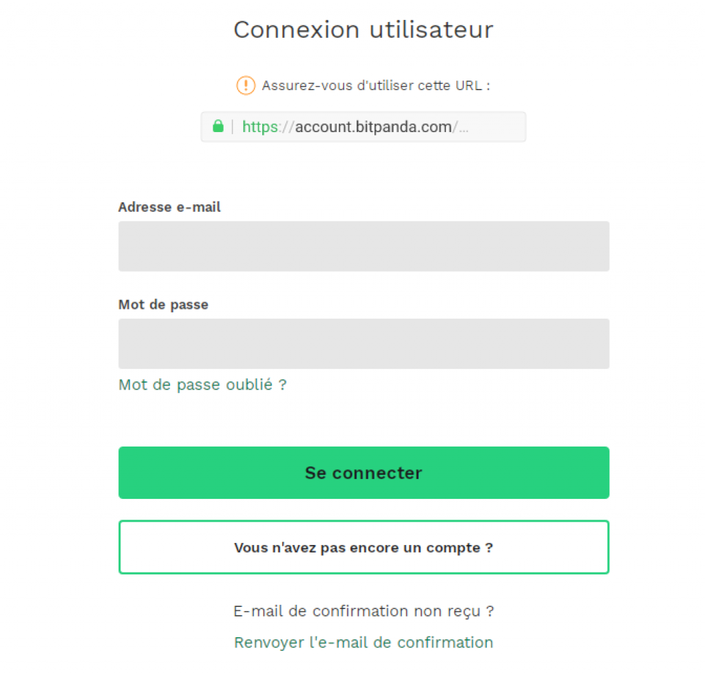 BitPanda - Connexion Utilisateur