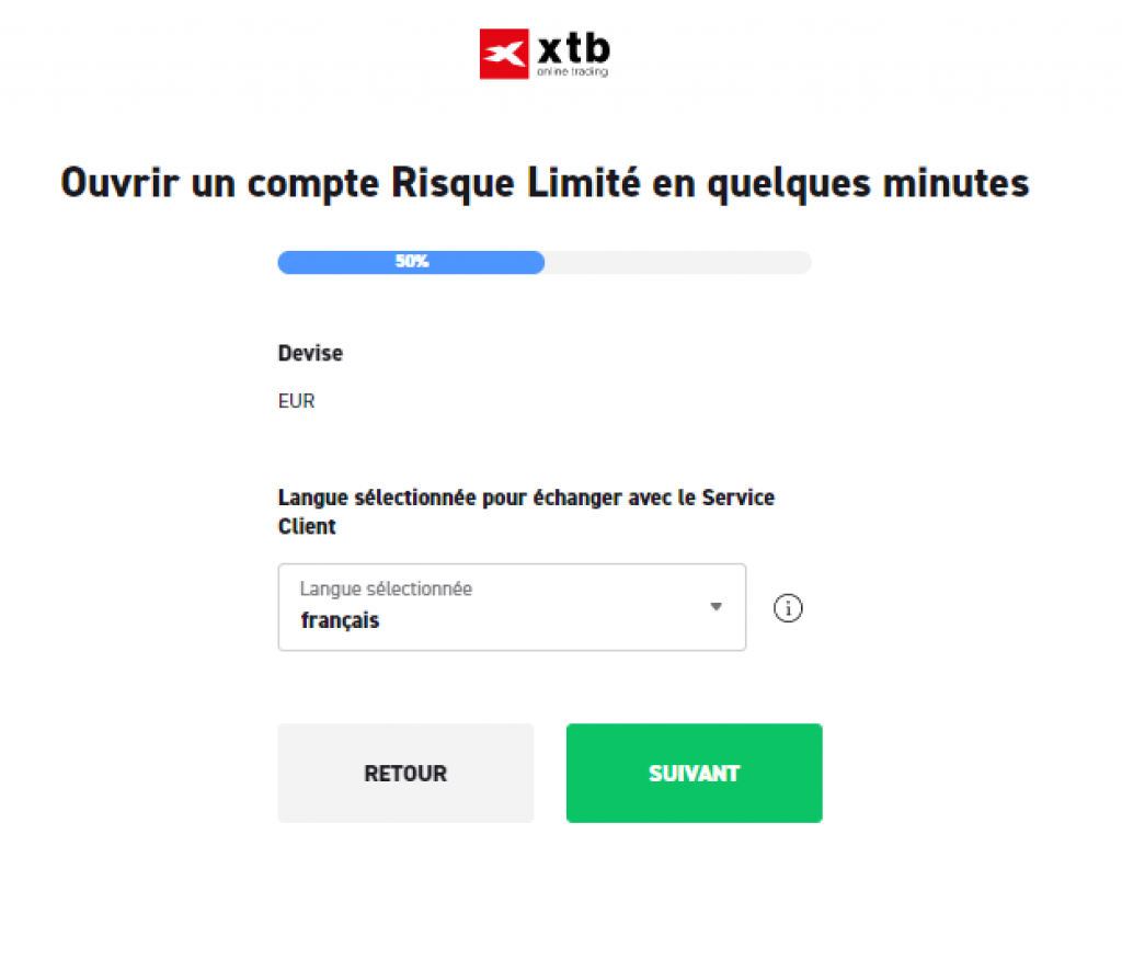 XTB - Ouvrir compte - Langue