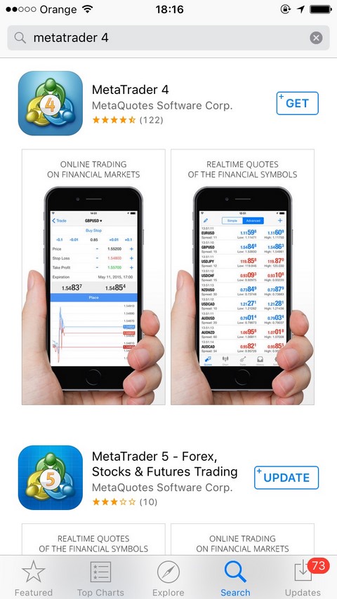 MetaTrader 4 Sur iOS Page de l'App Store MT4