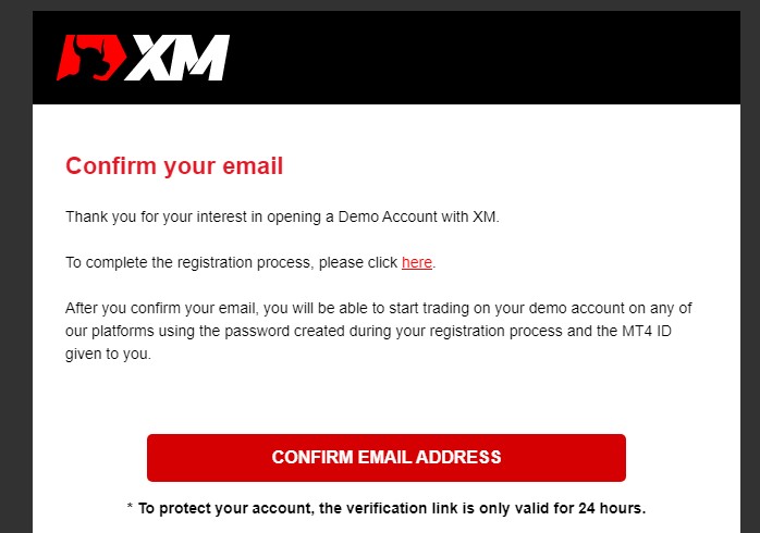 Metatrader 4 Compte démo XM Confirmer l'e-mail