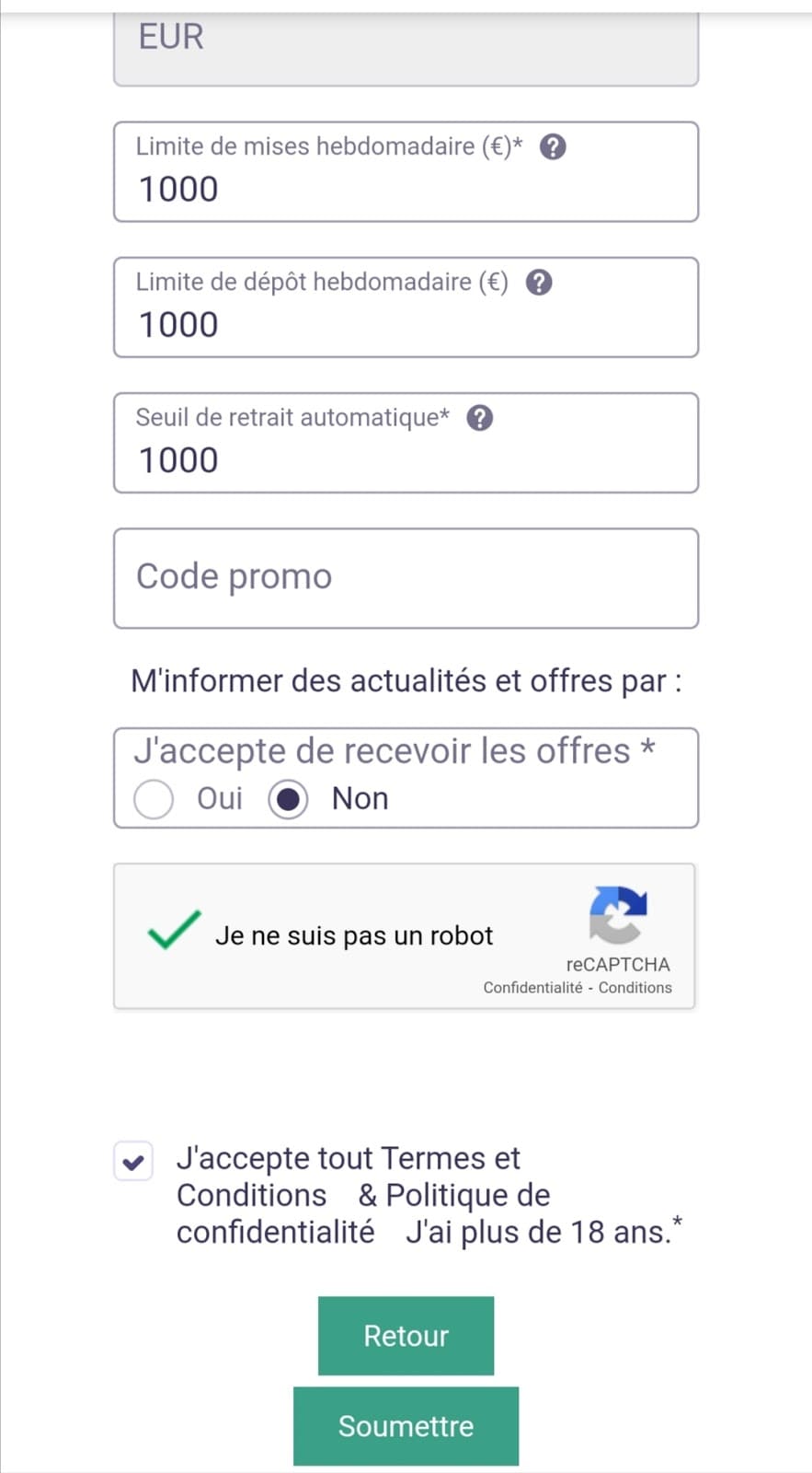 Applications mobile de trading Limites de dépôt