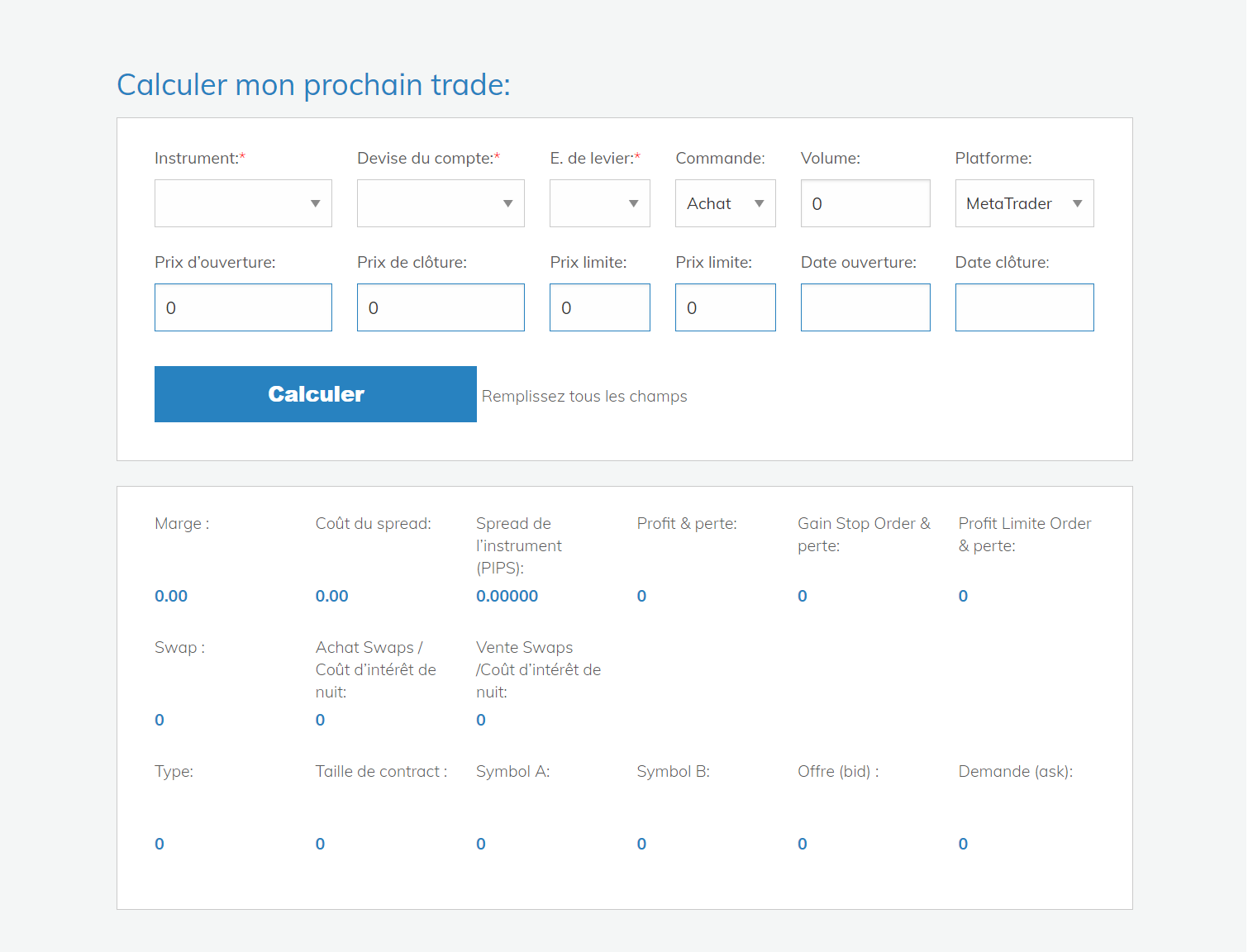 AvaTrade La calculatrice de trade