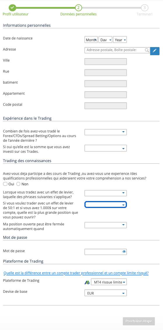 AvaTrade Ouvrir un compte Donnees personnelles