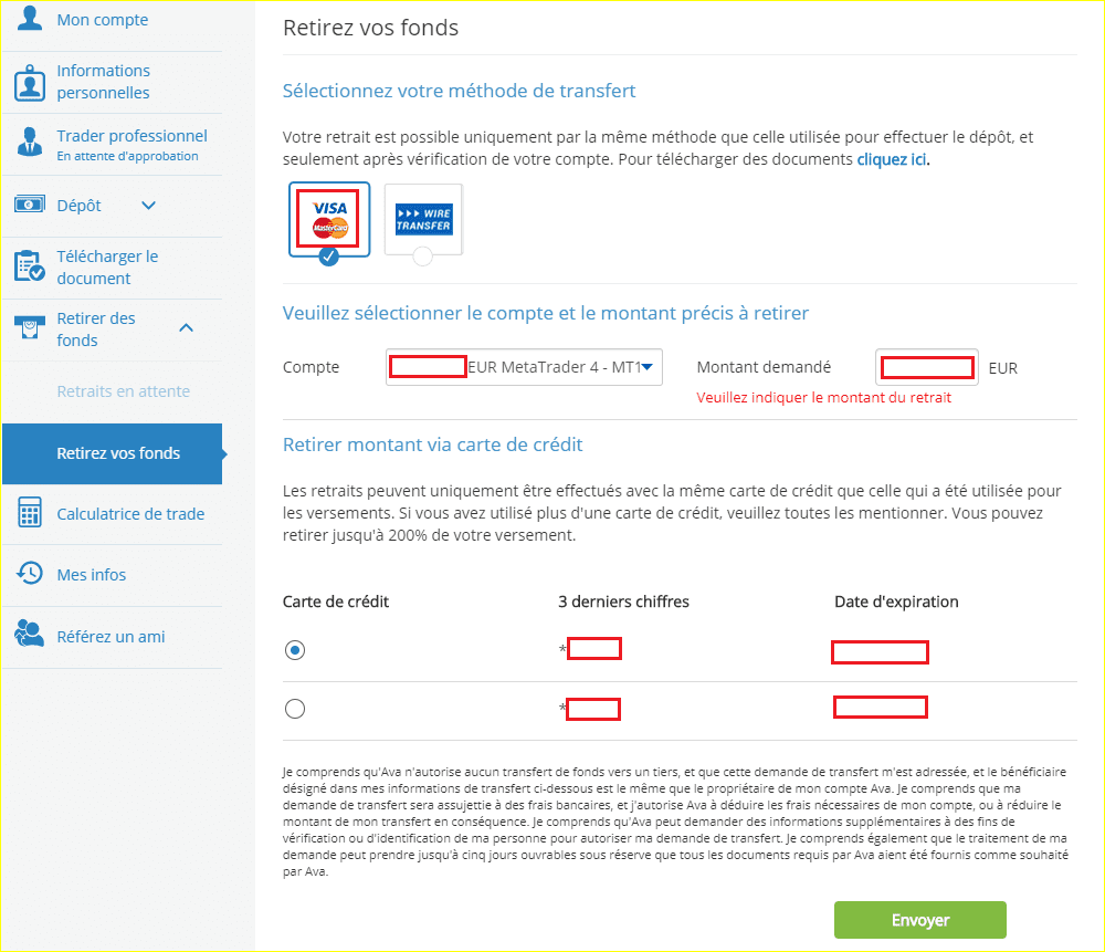 AvaTrade Retrait vos fonds