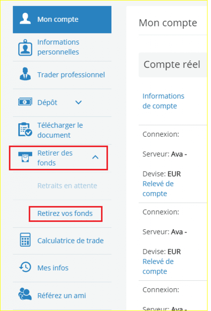 Avatrade Retirez vos fonds