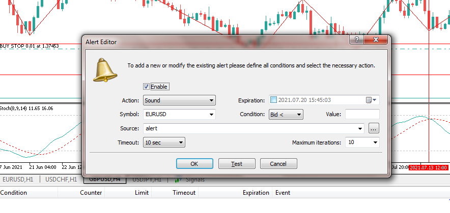 Metatrader 5 Alertes et notifications