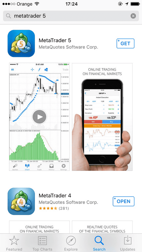 Metatrader 5 Sur iOS Chercher l'app