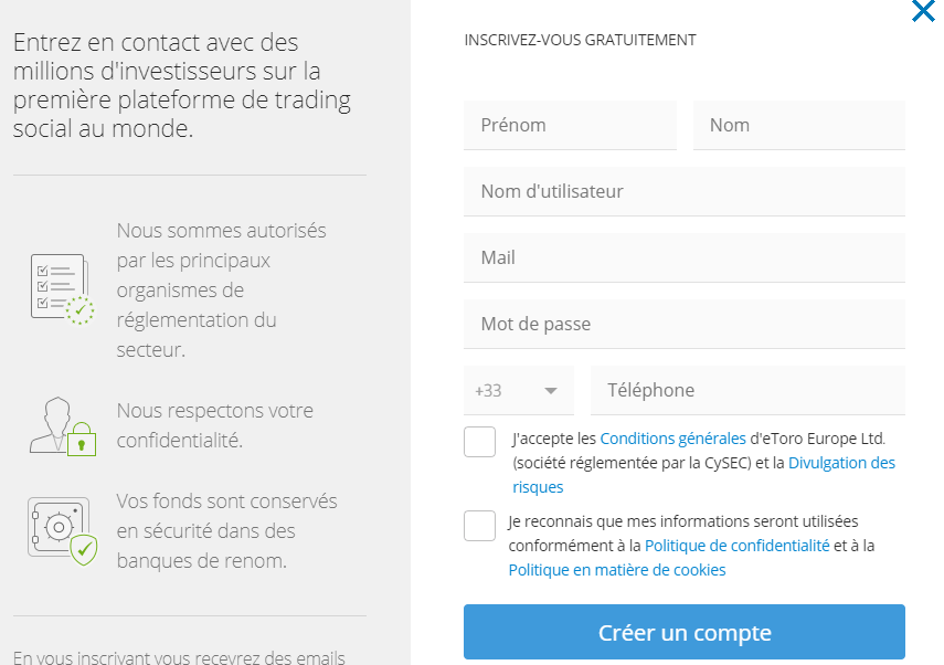 eToro ouvrir un compte former