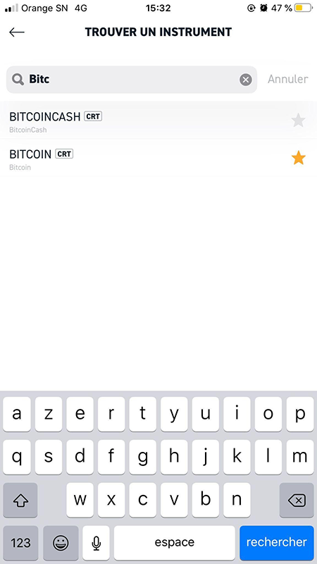 Acheter Bitcoin Cash sur mobile xStation