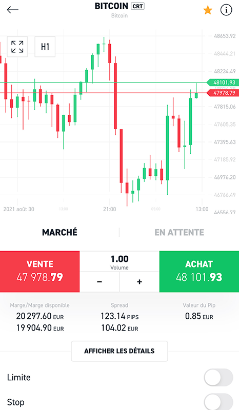 Acheter Bitcoin sur mobile avec xStation Taper sur le Bitcoin