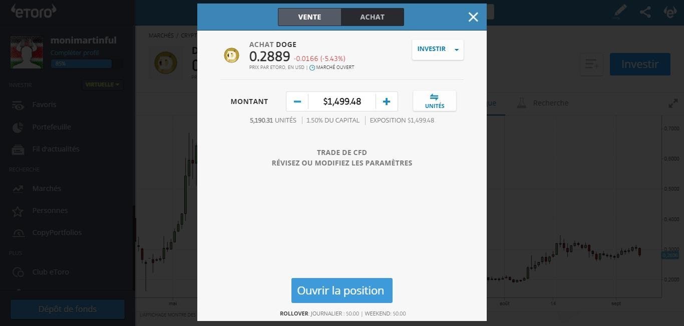 Dogecoin ACHAT sur eToro