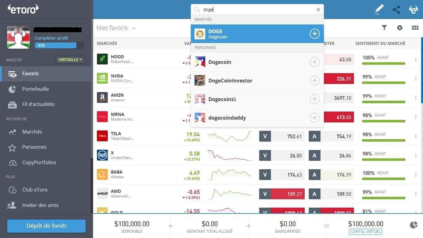 Dogecoin Acheter sur eToro