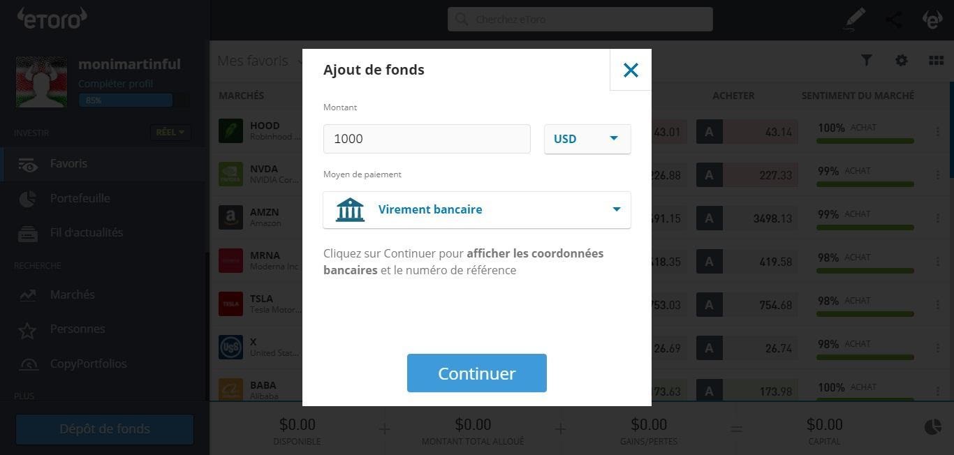 Dogecoin Ajout de fonds eToro