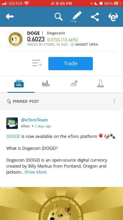 Dogecoin Application eToro d'analyse de marché