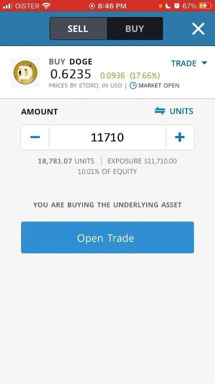 Dogecoin Entrez les paramètres de trading sur l'application eToro