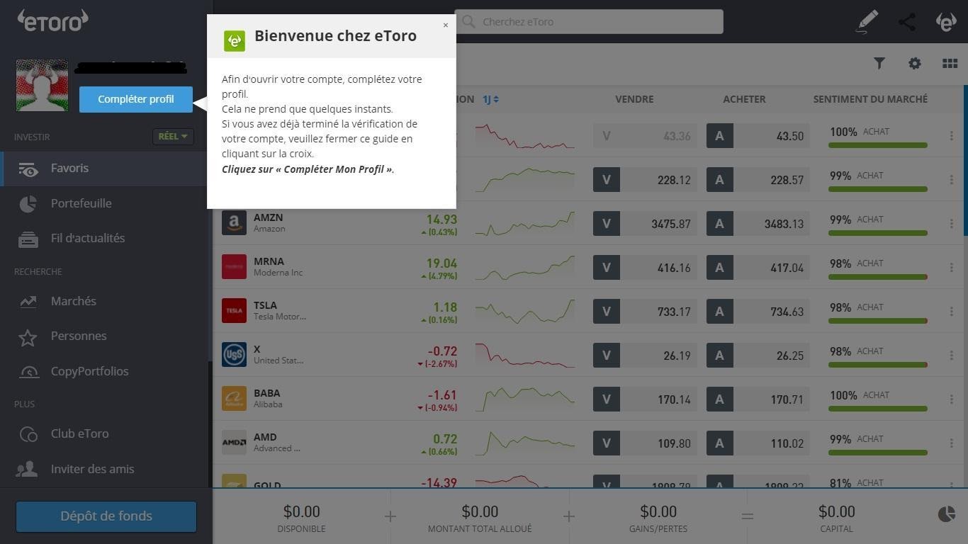 Dogecoin Message de bienvenue eToro