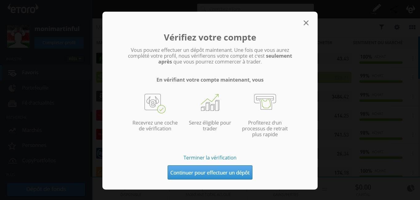 Dogecoin Vérifier le compte sur eToro