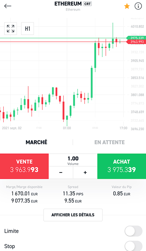 Ethereum Application mobile XTB Définir comme favori