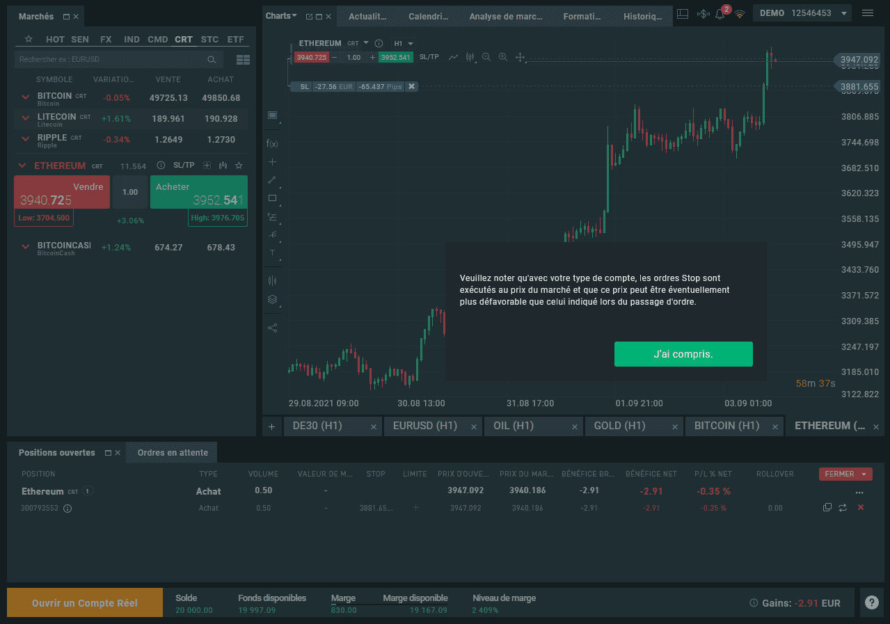 Ethereum Connectez-vous à la xStation 5 Confirmation d'achat