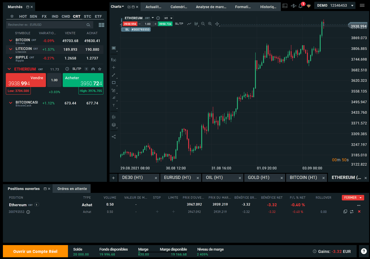 Ethereum Entrez la quantité d'Ethers sur xStation 5