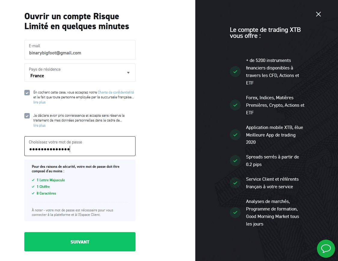 Ethereum Entrez les informations sur le compte XTB