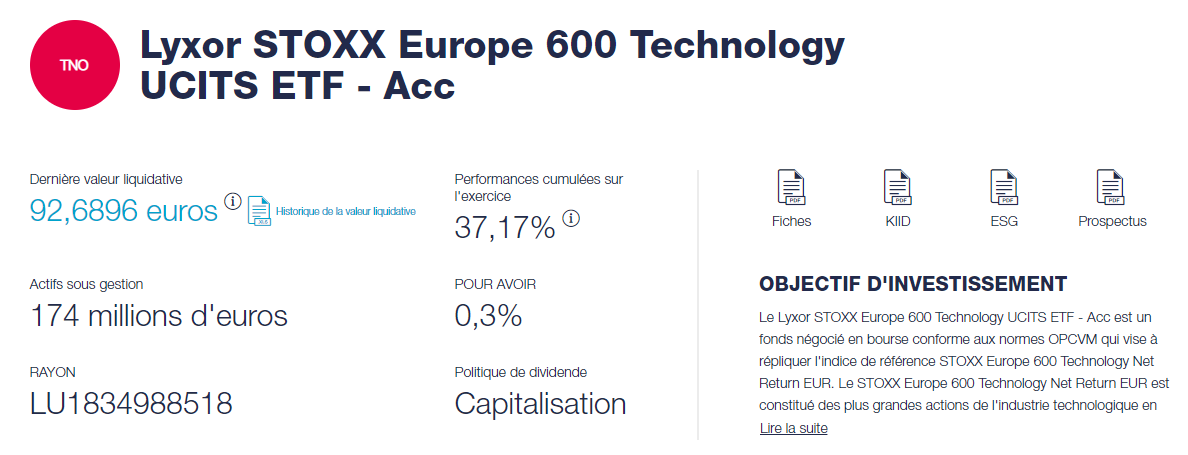 Meilleurs ETF Technologie Lyxor STOXX Europe 600 Technology