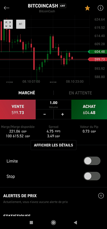 Brokers Crypto Mobile l’application xStation 5 XTB graphique