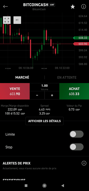 Brokers Crypto mobile xStation5 graphique