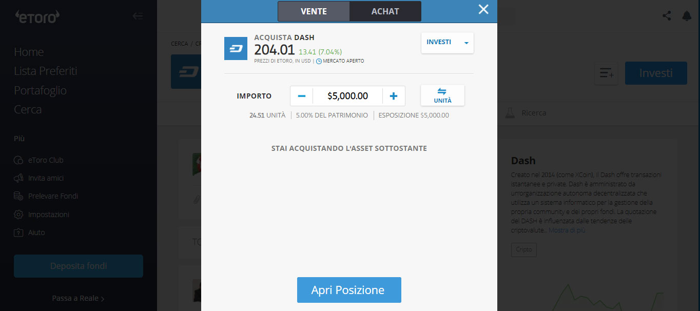 Acheter Dash ACHAT sur eToro