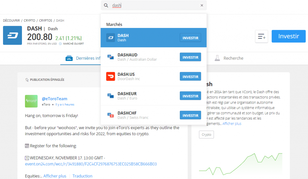 Acheter Dash Comment acheter sur eToro