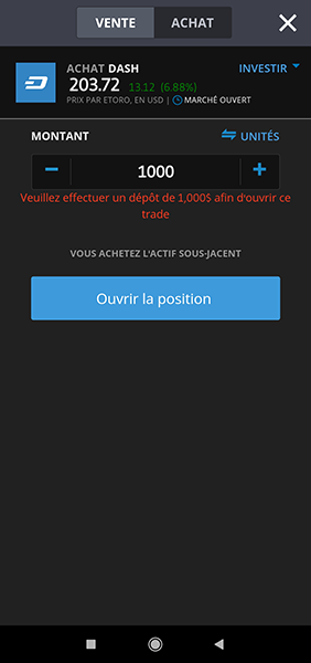 Acheter Dash L’application mobile sur eToro