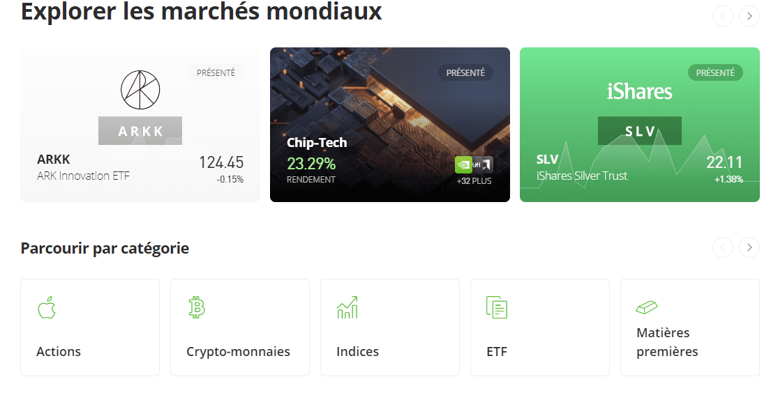 eToro Instruments et marchés financiers