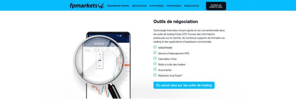 capture d'écran outils de negociation fp markets