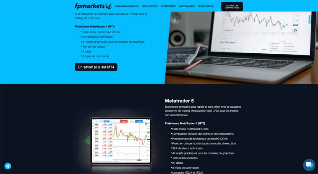 capture d'écran plateformes fp markets